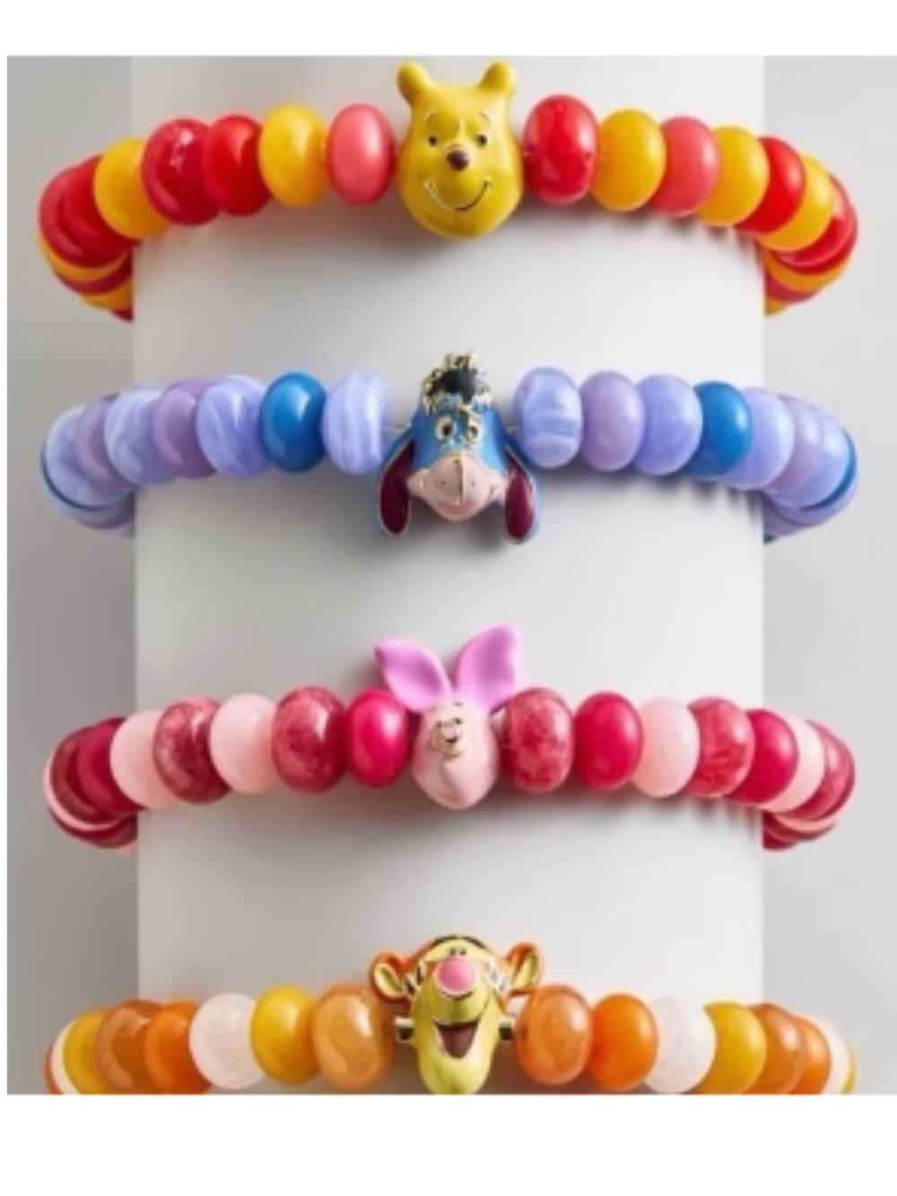 New Disney x Baublebar Pooh Piglet Tigger & Eeyore Beaded Stretch Bracelet Stack